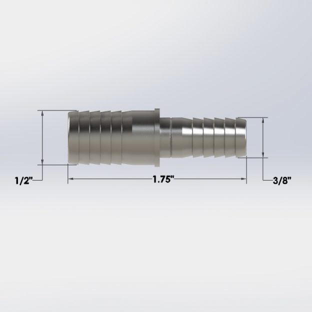 9138, 3/8" x 1/2" Reducing Barb Splicer, Stainless Steel