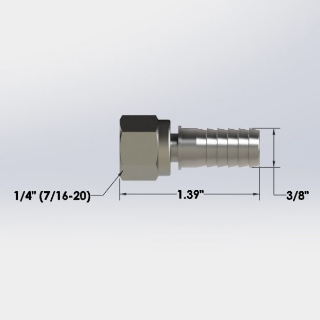 7058, 1/4" flare nut with X 3/8" Barb, Stainless Steel
